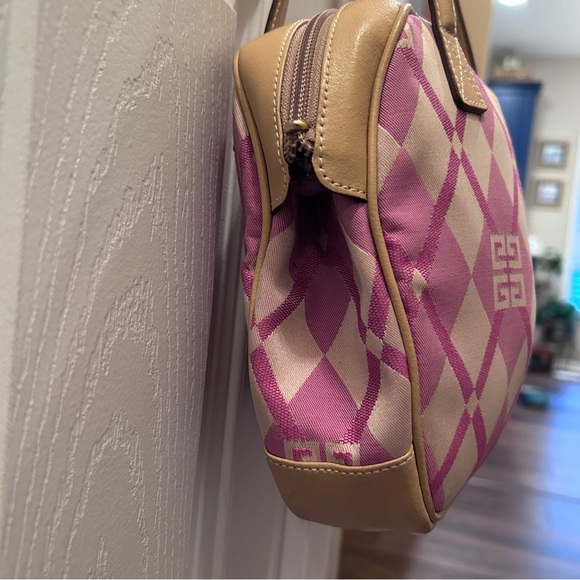 Givenchy EUC Authentic Pink Beige Diamond Pattern Canvas Leather Trim Handbag - Picture 13 of 16